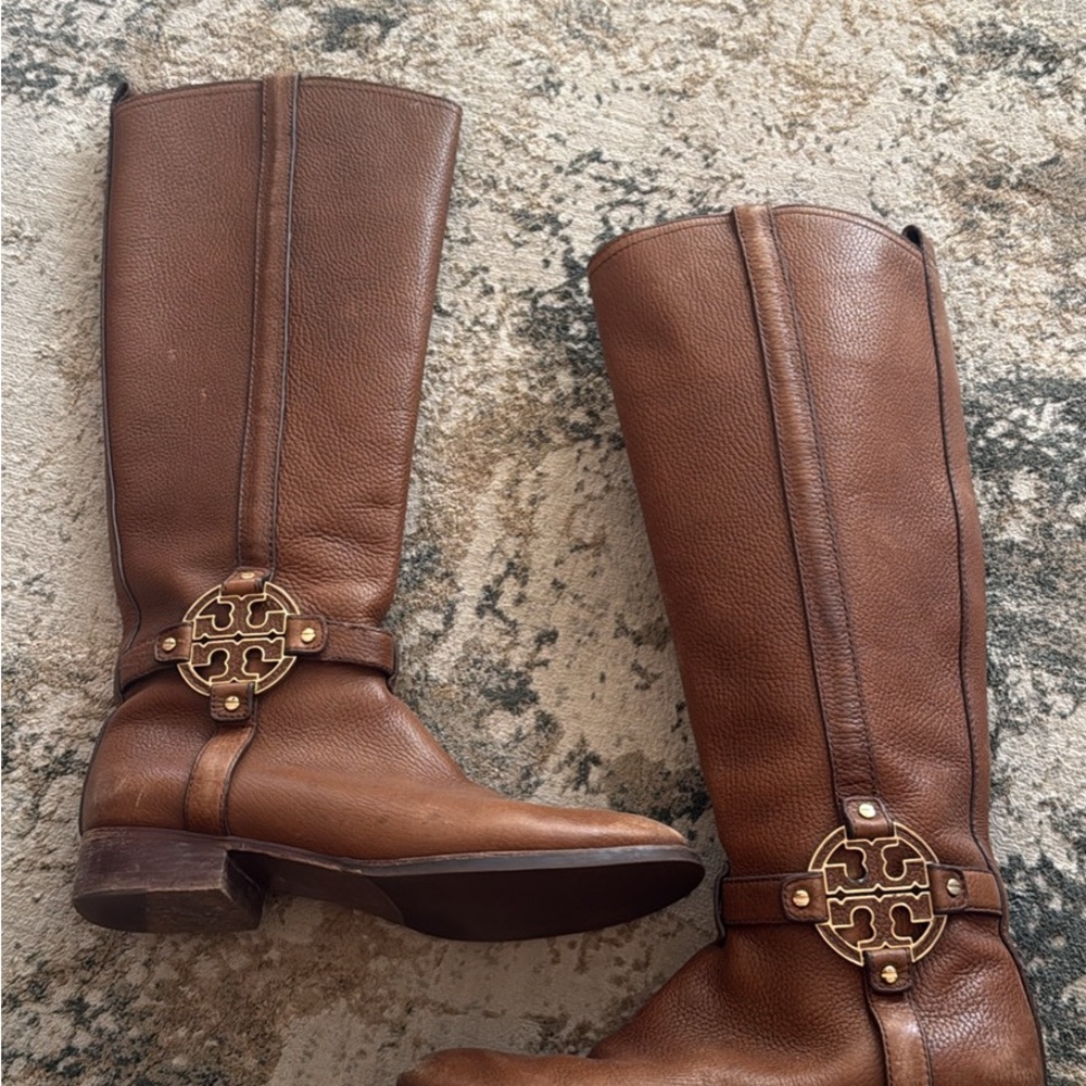 Brown Leather Riding Boots with Gold Accents